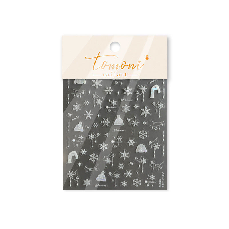 Winter Christmas Sweater Nail Stickers with Snowflake & Pearl Shell Glow - 3D Knit Texture Transparent Nail Decals for Holiday Parties, Festive Winter Manicure Designs