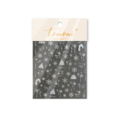 Winter Christmas Sweater Nail Stickers with Snowflake & Pearl Shell Glow - 3D Knit Texture Transparent Nail Decals for Holiday Parties, Festive Winter Manicure Designs