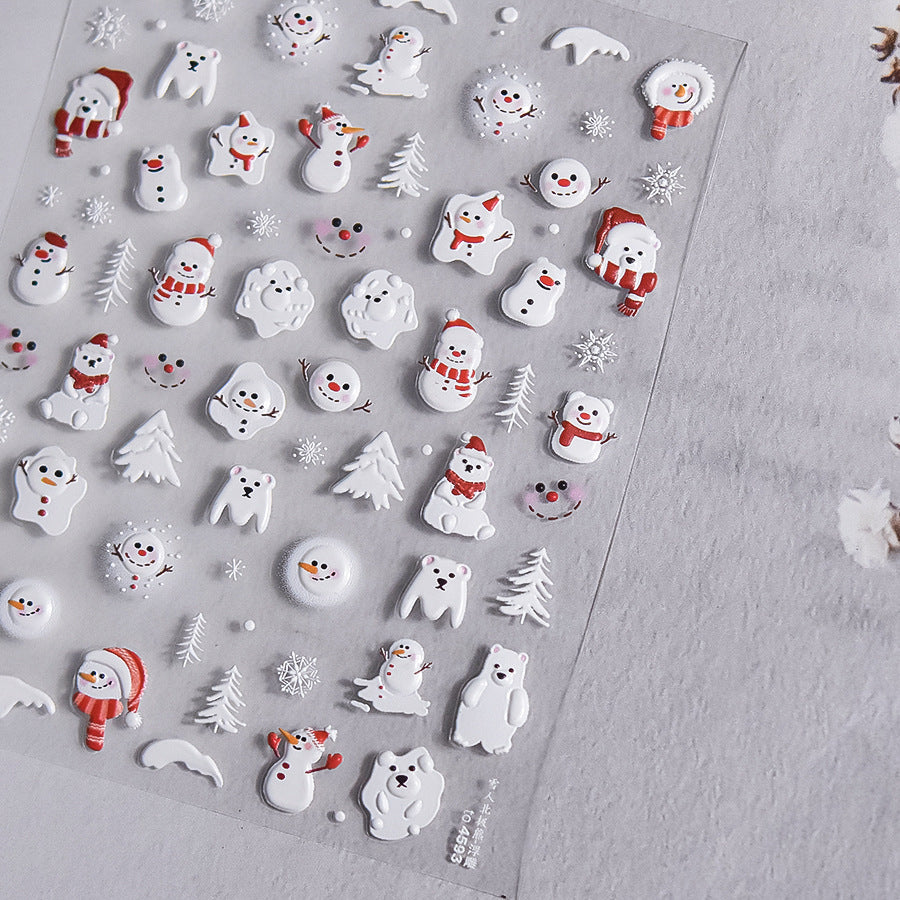 Winter Romance Christmas Embossed Nail Stickers - 3D Holiday Nail Art Decals with Snowflake, Reindeer & Santa Designs, Festive Christmas Manicure for Holiday Parties