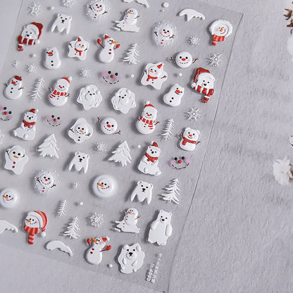 Winter Romance Christmas Embossed Nail Stickers - 3D Holiday Nail Art Decals with Snowflake, Reindeer & Santa Designs, Festive Christmas Manicure for Holiday Parties