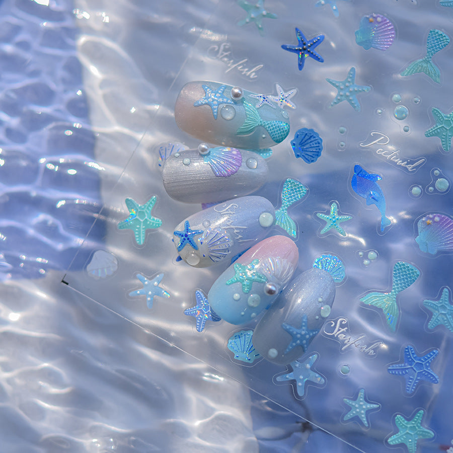 Bestseller Starfish Jelly Nail Stickers - 3D Translucent Sea Theme Nail Art Decals with Waterproof Design for Women and Girls, Cute Summer Nail Decor