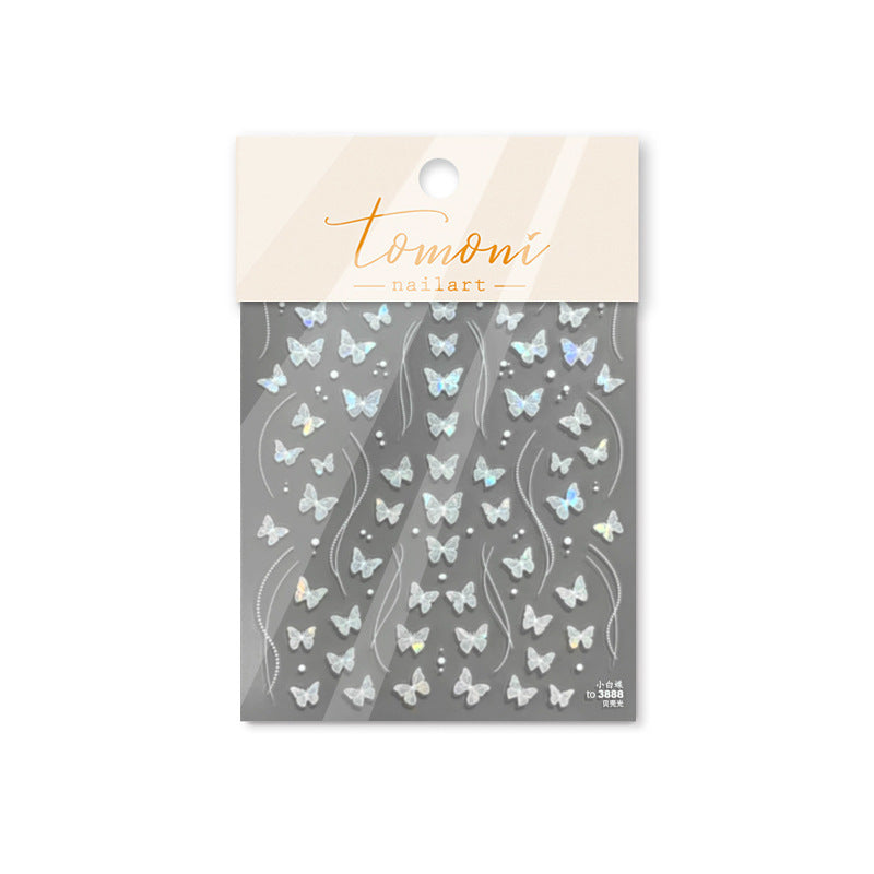 Shell Light Nail Stickers Hot-Selling Retro Nail Stickers Factory Wholesale Little White Butterfly Stickers3888