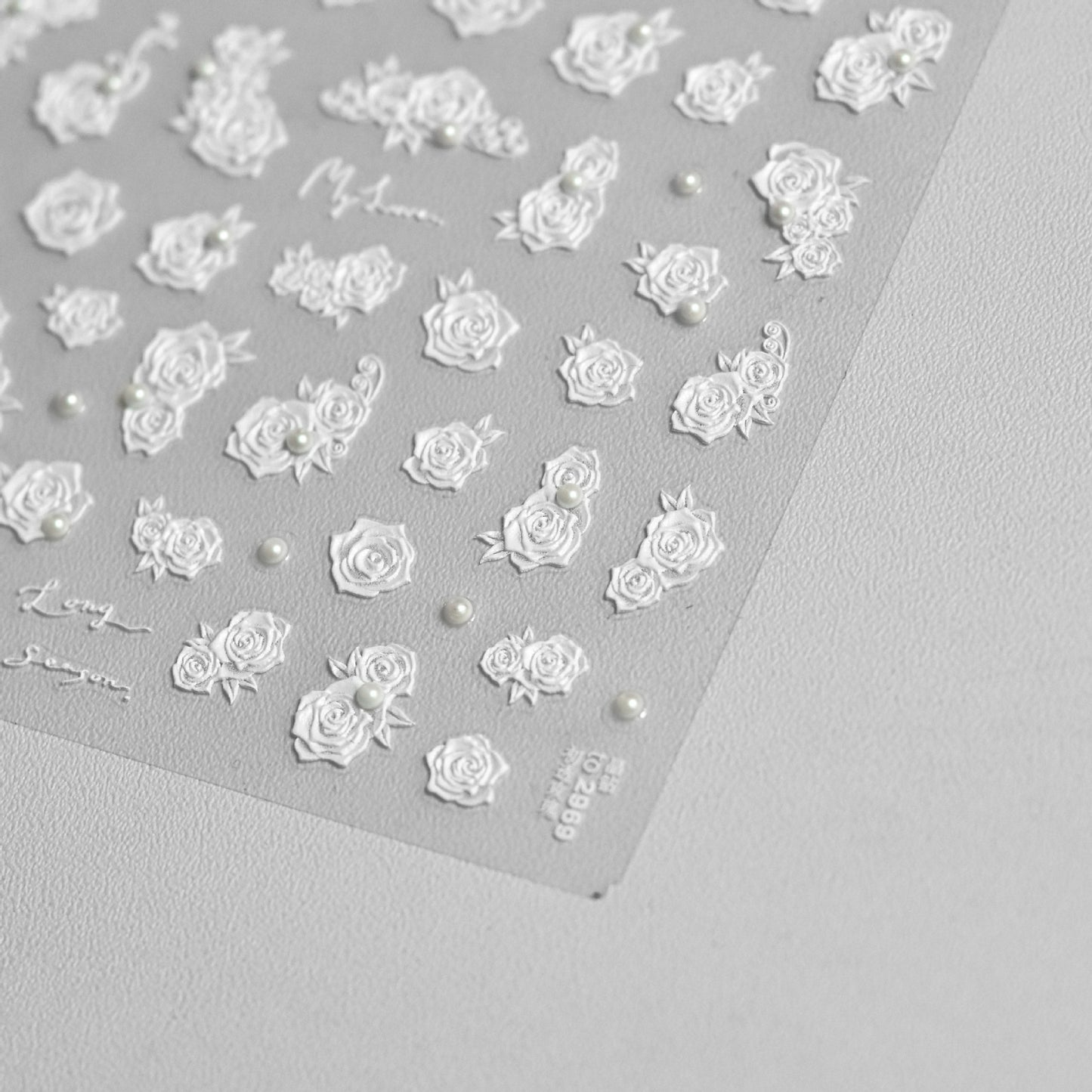 Vintage Black White Floral Nail Stickers with Pearls & Crystals - Elegant 3D Embossed Nail Art Decals with Butterfly Accents for Women, Salon-Quality Manicure