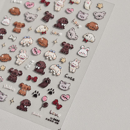 Adorable Hamburger Puppy 3D Embossed Nail Stickers - Fun Food & Animal Themed Nail Art Decals with Cute Character Designs for Women and Girls