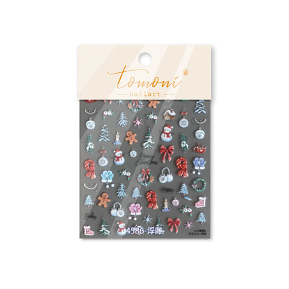 Winter Romance Christmas Embossed Nail Stickers - 3D Holiday Nail Art Decals with Snowflake, Reindeer & Santa Designs, Festive Christmas Manicure for Holiday Parties