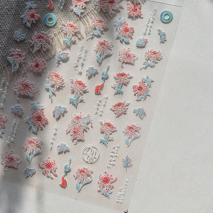 Embossed Nail Stickers Pink Empress Chrysanthemum Nail Stickers Mixed Style