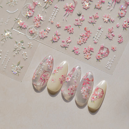 Embossed Nail Stickers Internet Celebrity Hot Style Ancient Style Spring Peach Blossom Nail Stickers Spring Peach Blossom Accessories Stickers