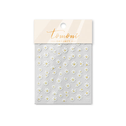Vintage White Daisy Jelly Nail Stickers - 3D Translucent Floral Nail Art Decals with Pearl Accents, Retro Spring Design for Women, Salon-Quality Manicure