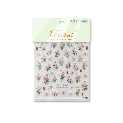 Vintage Lily Crystal Nail Stickers - Elegant 3D Floral Nail Art Decals with Sparkling Rhinestones
