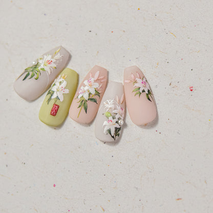 Vintage Lily Crystal Nail Stickers - Elegant 3D Floral Nail Art Decals with Sparkling Rhinestones