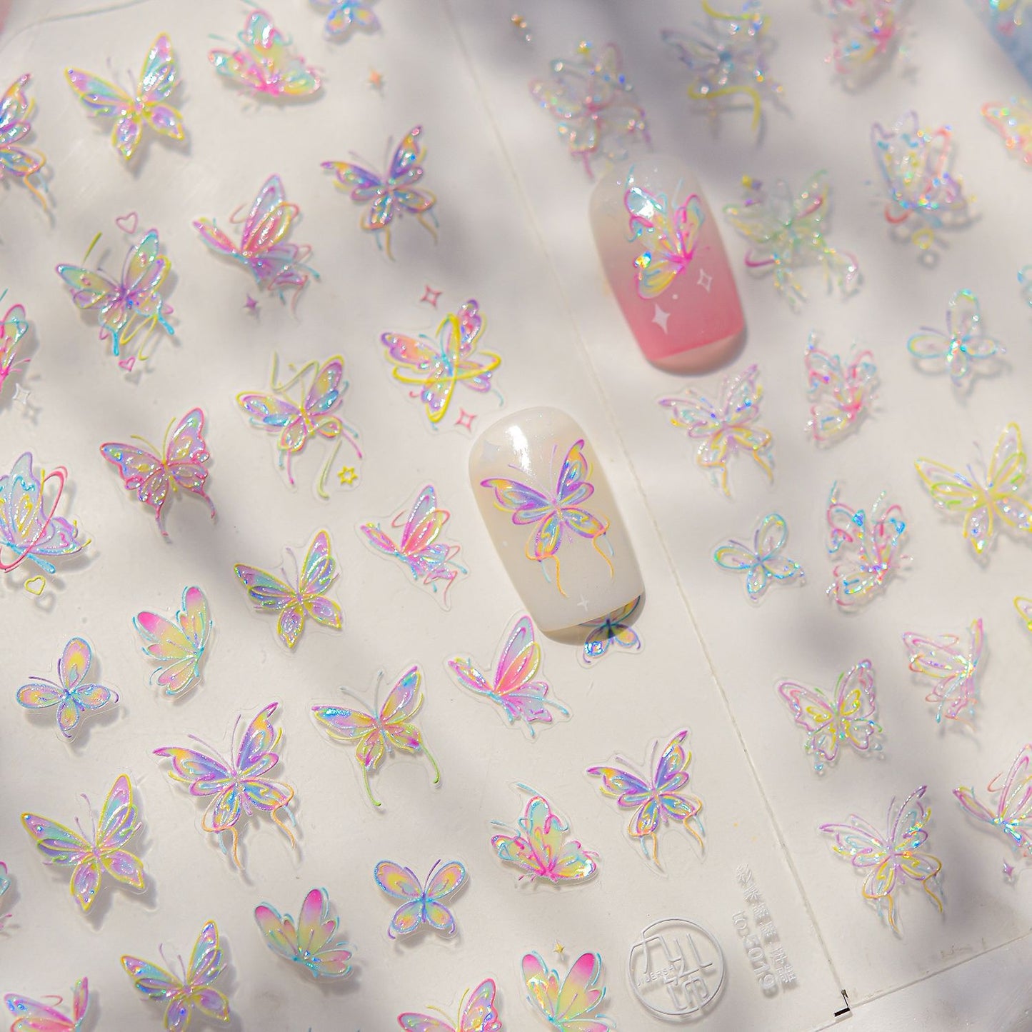 3D Colorful Butterfly Embossed Nail Stickers - Dimensional Flying Butterfly Nail Art Decals with Pearlescent Effects, Realistic Wing Textures for Women