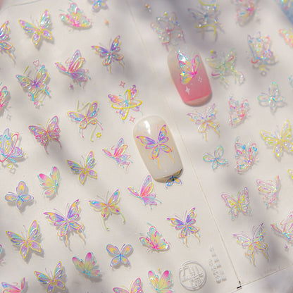 3D Colorful Butterfly Embossed Nail Stickers - Dimensional Flying Butterfly Nail Art Decals with Pearlescent Effects, Realistic Wing Textures for Women