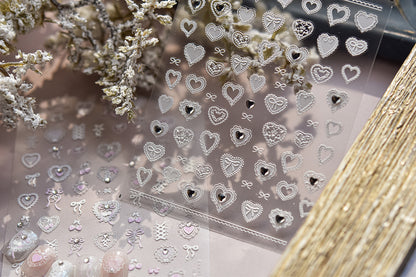 Romantic Heart Lace Crystal Nail Stickers - Delicate 3D Embossed Lace Patterns with Sparkling Rhinestones, Vintage Inspired Nail Art Decals for Women