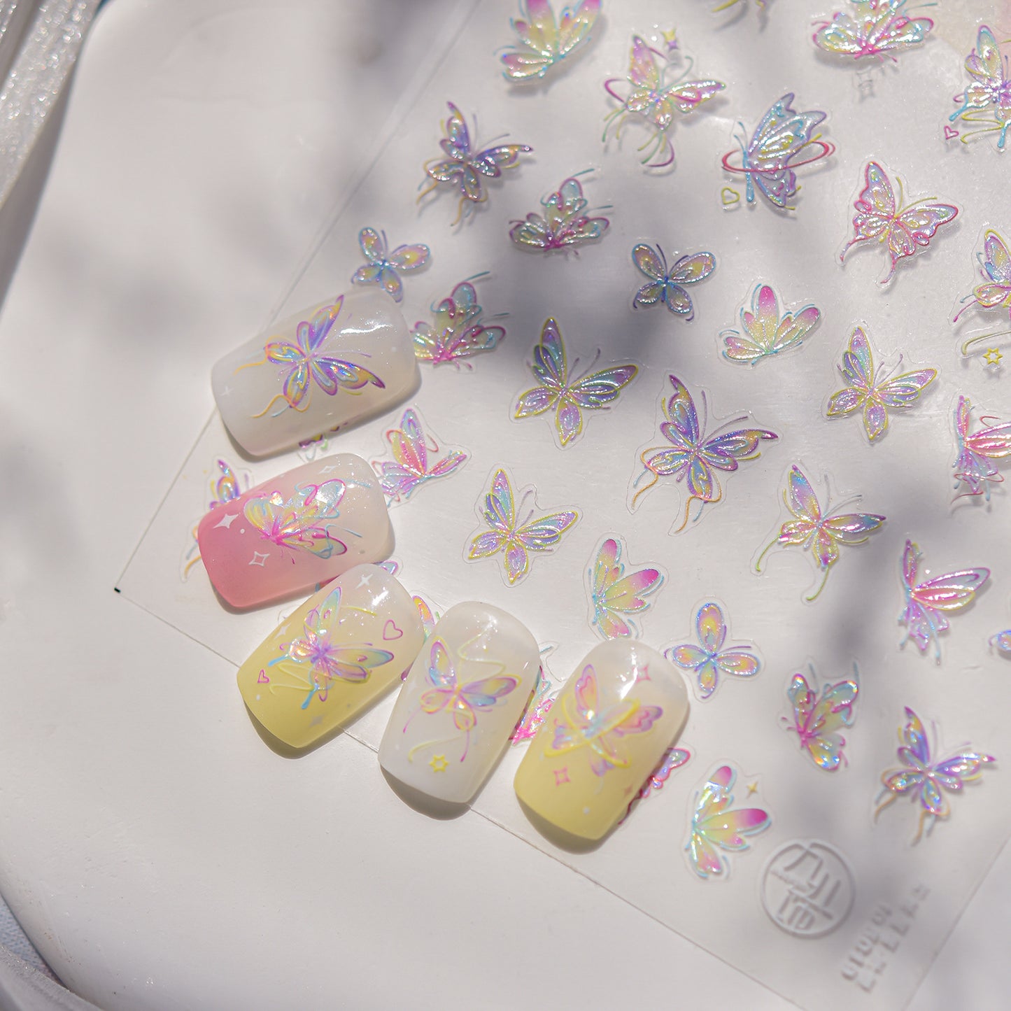 3D Colorful Butterfly Embossed Nail Stickers - Dimensional Flying Butterfly Nail Art Decals with Pearlescent Effects, Realistic Wing Textures for Women