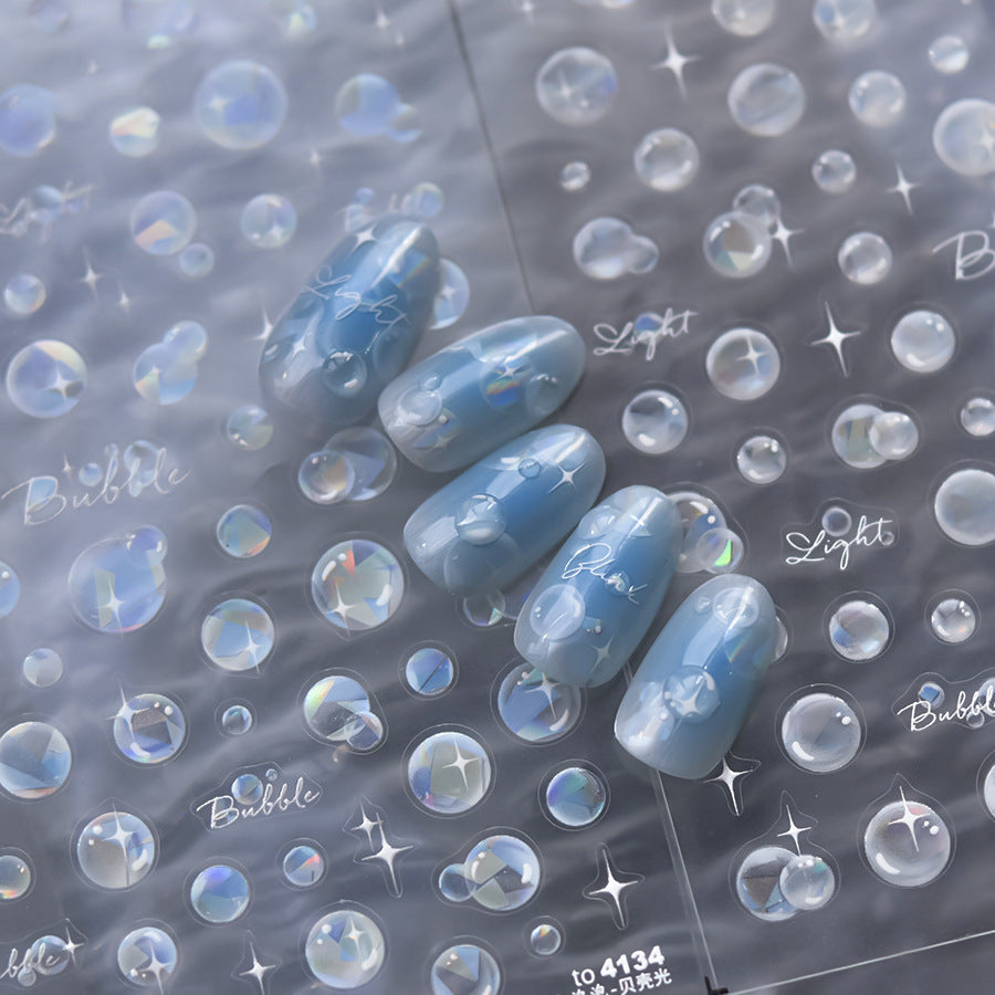 3D Glossy Dolphin Nail Stickers with Pearl Bubbles - Summer Water Light Nail Art Decals, Shimmering Ocean Theme Nail Designs with Shell Glow Effect