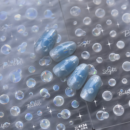 3D Glossy Dolphin Nail Stickers with Pearl Bubbles - Summer Water Light Nail Art Decals, Shimmering Ocean Theme Nail Designs with Shell Glow Effect