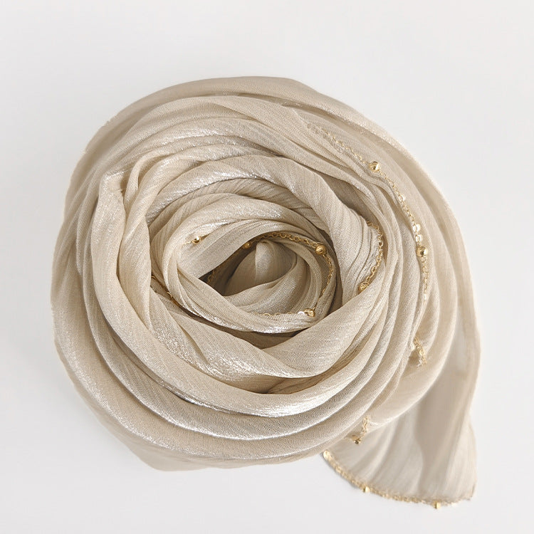 Shiny Satin Smooth Crepe Four-Sided Metal Chain Headscarf High-End Malay Middle Eastern Headscarf Arab