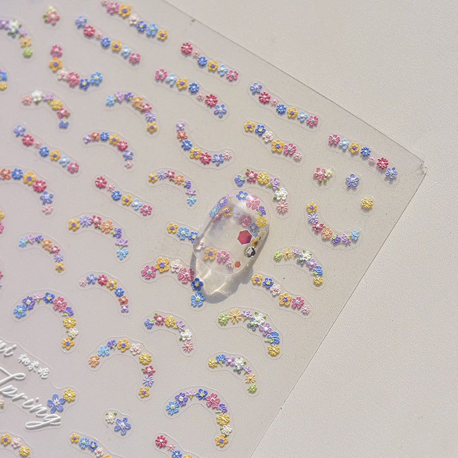 Fresh Small Flowers 3D Embossed Nail Stickers - Delicate Floral Nail Art Decals with Dimensional Petal Designs, Spring Bloom Nail Decor for Women, Salon-Quality Manicure