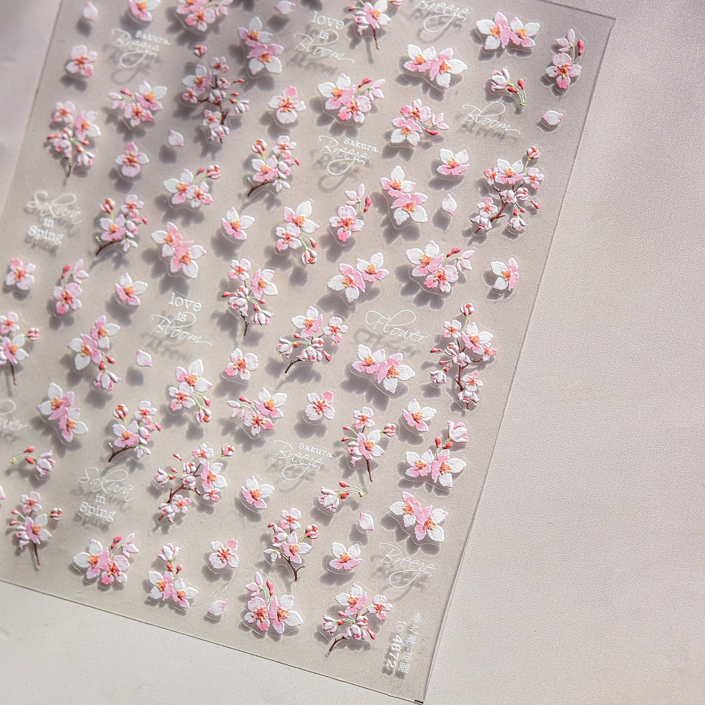 Embossed Nail Stickers Spring Outing Hot-Selling Cherry Blossom Soft Mist Pink Nail Stickers Spring Sakura Decorative Stickers