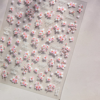 Embossed Nail Stickers Spring Outing Hot-Selling Cherry Blossom Soft Mist Pink Nail Stickers Spring Sakura Decorative Stickers