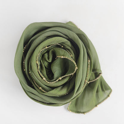Shiny Satin Smooth Crepe Four-Sided Metal Chain Headscarf High-End Malay Middle Eastern Headscarf Arab