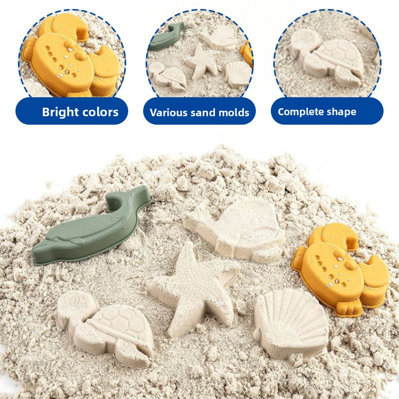 Silicone Family Beach Toys Sand Play Set - 10PCS Soft Safe Sandcastle Molds & Digging Tools for Kids Toddlers, Waterproof Seaside Vacation Sandbox Toys for Malaysia Beaches