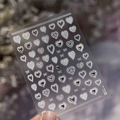 Romantic Heart Lace Crystal Nail Stickers - Delicate 3D Embossed Lace Patterns with Sparkling Rhinestones, Vintage Inspired Nail Art Decals for Women