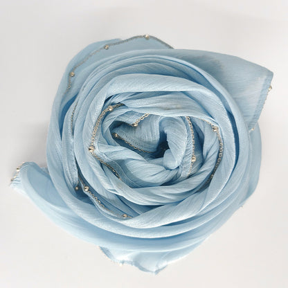 Shiny Satin Smooth Crepe Four-Sided Metal Chain Headscarf High-End Malay Middle Eastern Headscarf Arab