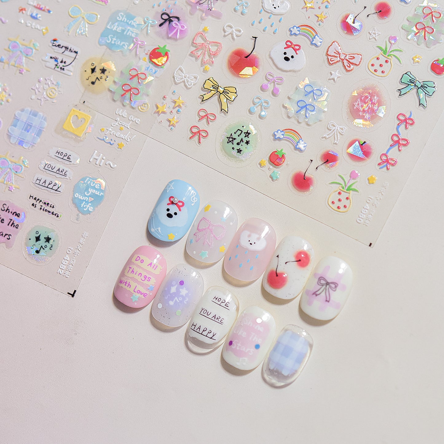 Collage Doodle Shell Effect Nail Stickers for Kids - Iridescent Pearl Nail Art Decals with Fun Patterns, Non-Toxic & Easy to Apply Nail Decor for Children