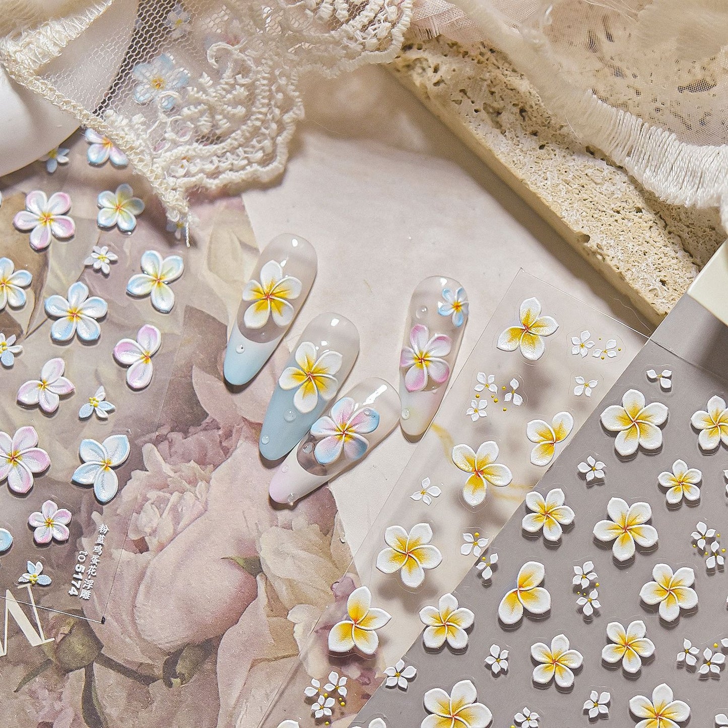 Embossed Nail Stickers Simple Sunshine Fresh Nail Stickers Passionate Frangipani Summer Vacation Series