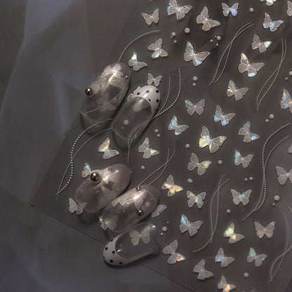 Shell Light Nail Stickers Hot-Selling Retro Nail Stickers Factory Wholesale Little White Butterfly Stickers3888