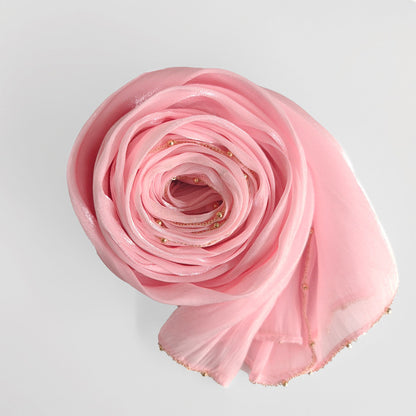 Shiny Satin Smooth Crepe Four-Sided Metal Chain Headscarf High-End Malay Middle Eastern Headscarf Arab