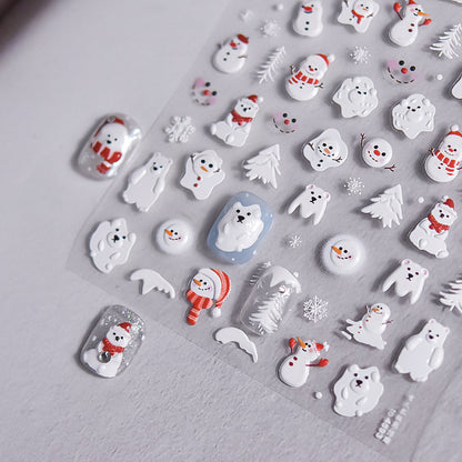 Winter Romance Christmas Embossed Nail Stickers - 3D Holiday Nail Art Decals with Snowflake, Reindeer & Santa Designs, Festive Christmas Manicure for Holiday Parties