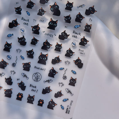 Adorable Black Cat Themed Nail Stickers - 30 PCS Thin yet Durable Flexible Nail Art Decals with Playful Kitty Designs for Women and Girls, Cute Animal Nail Decor
