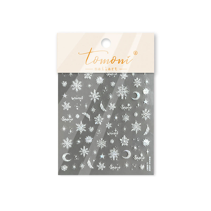 Winter Christmas Sweater Nail Stickers with Snowflake & Pearl Shell Glow - 3D Knit Texture Transparent Nail Decals for Holiday Parties, Festive Winter Manicure Designs