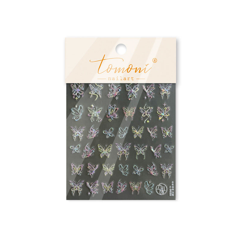 3D Colorful Butterfly Embossed Nail Stickers - Dimensional Flying Butterfly Nail Art Decals with Pearlescent Effects, Realistic Wing Textures for Women