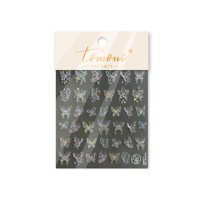 3D Colorful Butterfly Embossed Nail Stickers - Dimensional Flying Butterfly Nail Art Decals with Pearlescent Effects, Realistic Wing Textures for Women