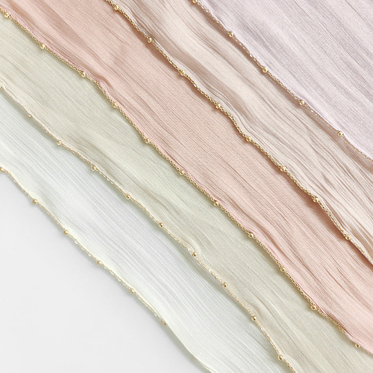 Shiny Satin Smooth Crepe Four-Sided Metal Chain Headscarf High-End Malay Middle Eastern Headscarf Arab