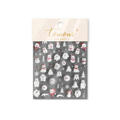 Winter Romance Christmas Embossed Nail Stickers - 3D Holiday Nail Art Decals with Snowflake, Reindeer & Santa Designs, Festive Christmas Manicure for Holiday Parties