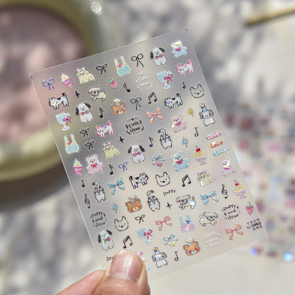 Kids Cartoon Doodle Nail Stickers with Iridescent Shell Glow - Fun Animal & Shape Designs, Non-Toxic Nail Decals for Children, Easy Peel-off Nail Art for Girls & Boys