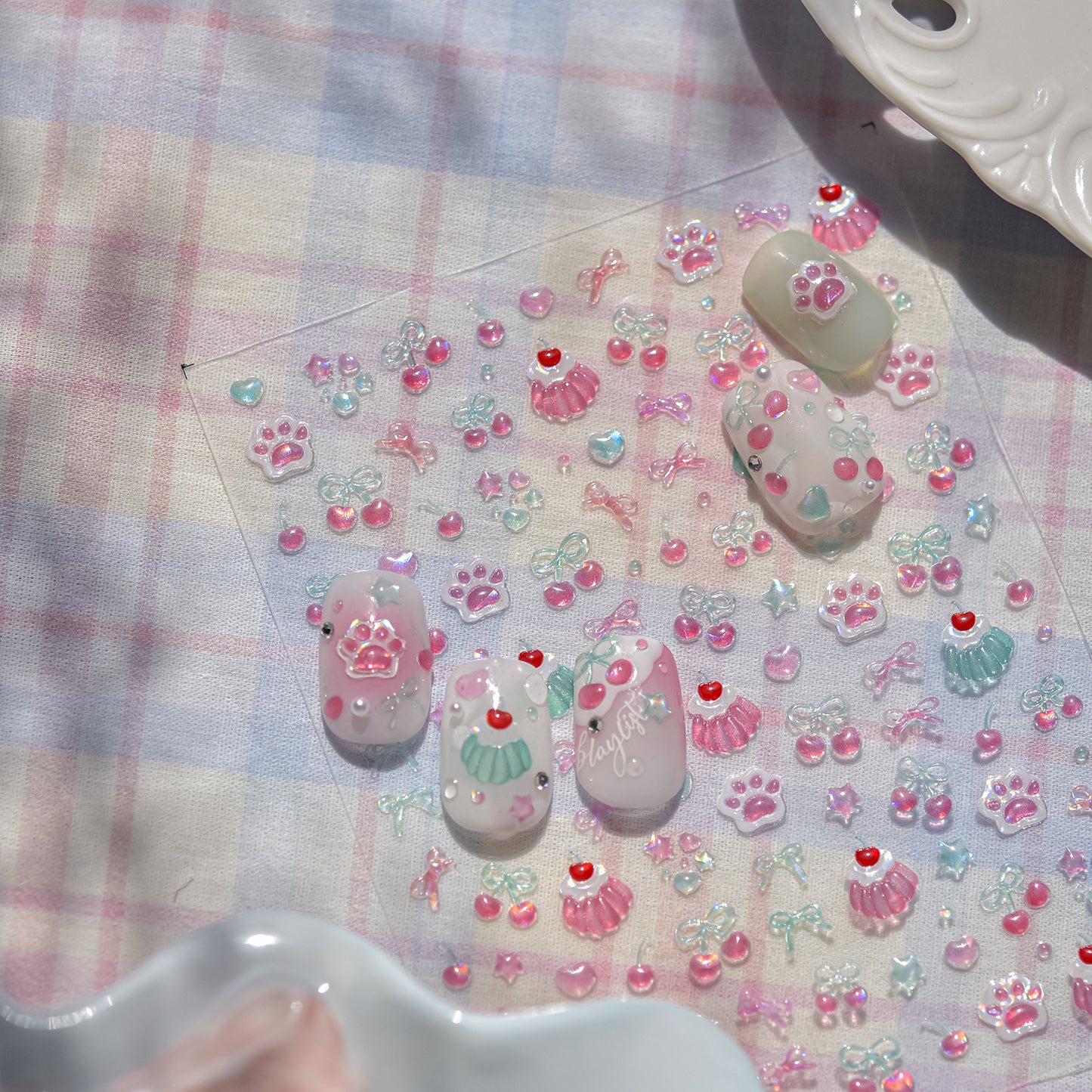 Jelly Nail Stickers Cute Girls Nail Stickers Cherry Pudding Nail Auxiliary Stickers