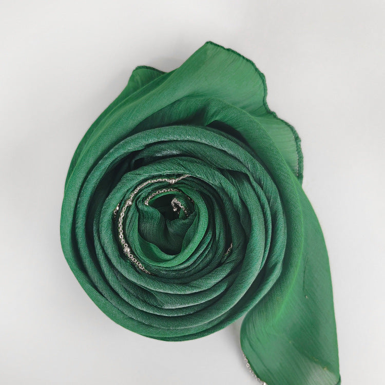 Shiny Satin Smooth Crepe Four-Sided Metal Chain Headscarf High-End Malay Middle Eastern Headscarf Arab