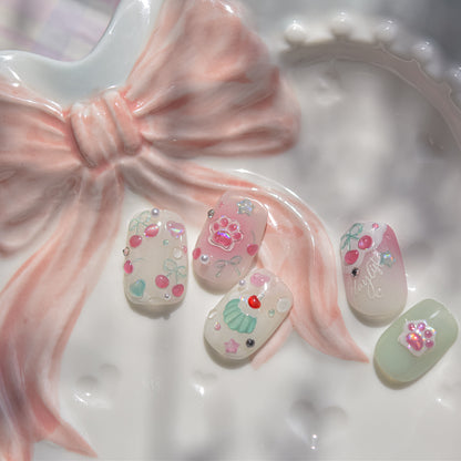 Jelly Nail Stickers Cute Girls Nail Stickers Cherry Pudding Nail Auxiliary Stickers
