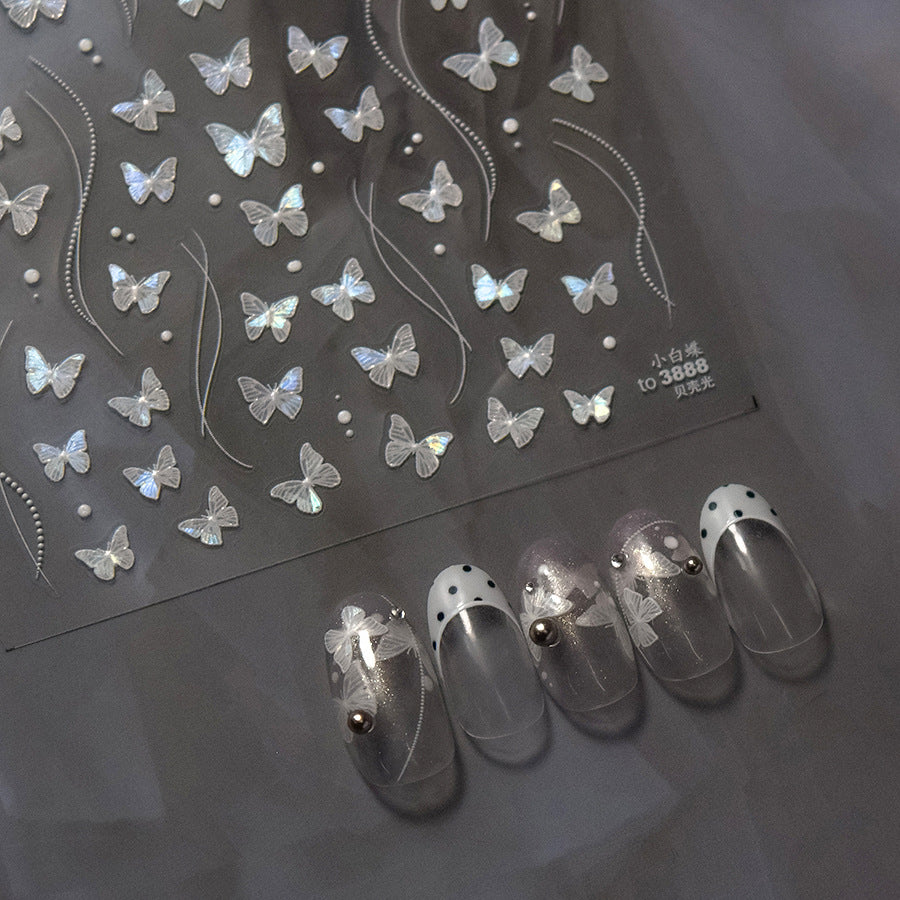 Shell Light Nail Stickers Hot-Selling Retro Nail Stickers Factory Wholesale Little White Butterfly Stickers3888