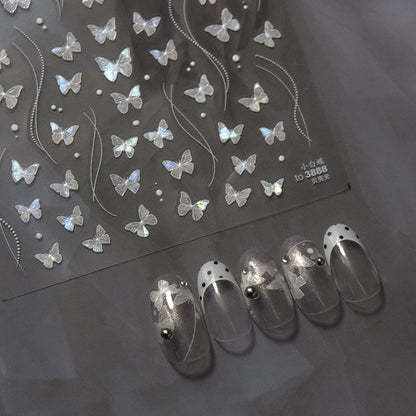 Shell Light Nail Stickers Hot-Selling Retro Nail Stickers Factory Wholesale Little White Butterfly Stickers3888