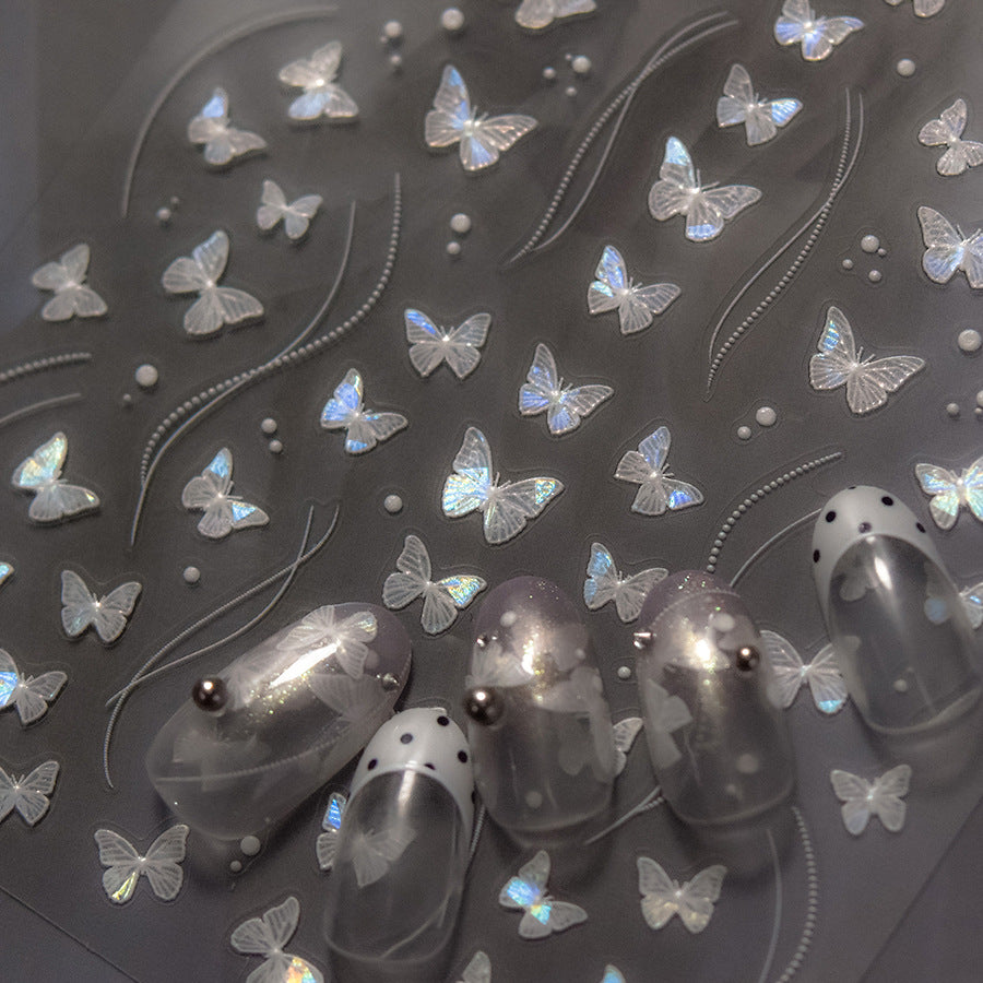 Shell Light Nail Stickers Hot-Selling Retro Nail Stickers Factory Wholesale Little White Butterfly Stickers3888