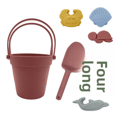 Silicone Family Beach Toys Sand Play Set - 10PCS Soft Safe Sandcastle Molds & Digging Tools for Kids Toddlers, Waterproof Seaside Vacation Sandbox Toys for Malaysia Beaches