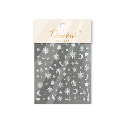Winter Christmas Sweater Nail Stickers with Snowflake & Pearl Shell Glow - 3D Knit Texture Transparent Nail Decals for Holiday Parties, Festive Winter Manicure Designs