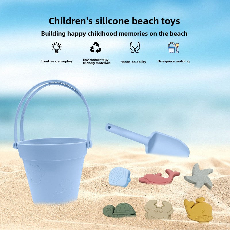 Silicone Family Beach Toys Sand Play Set - 10PCS Soft Safe Sandcastle Molds & Digging Tools for Kids Toddlers, Waterproof Seaside Vacation Sandbox Toys for Malaysia Beaches