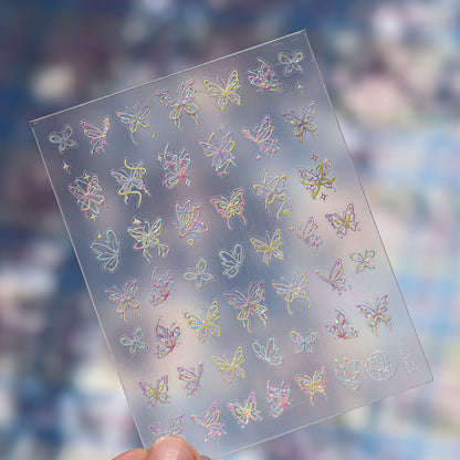 3D Colorful Butterfly Embossed Nail Stickers - Dimensional Flying Butterfly Nail Art Decals with Pearlescent Effects, Realistic Wing Textures for Women